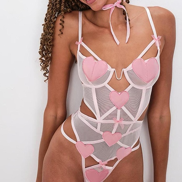 Heart Teddy Valentines Bodysuit Lingerie
